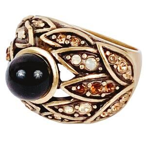 Signed Heidi Daus Onyx Black Cocktail Ring Swarovski Crystal Rhinestone Sz 6.75